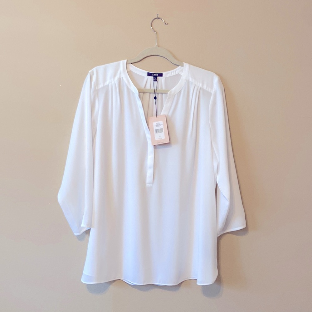 NYDJ 3/4 Sleeve Perfect Blouse Optic White XL NWT